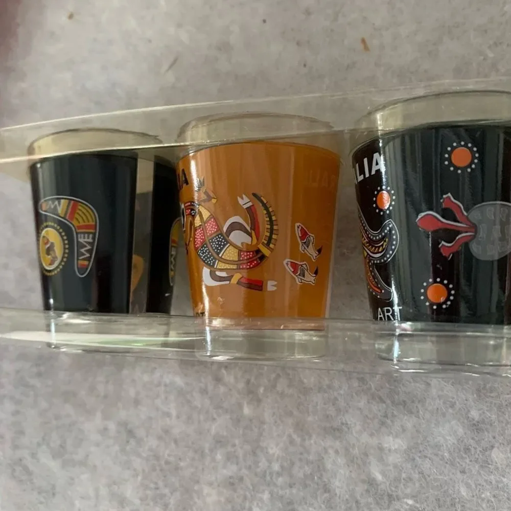 Set of 5 Australia Aboriginal Art Shot Glasses *New*